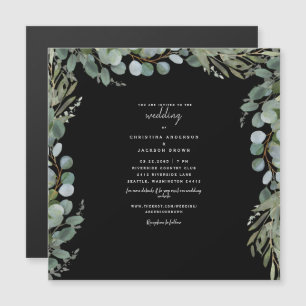 Elegant Eucalyptus Black Wedding II Magnetische Uitnodiging