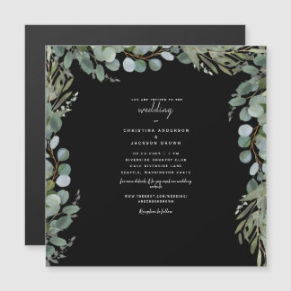 Elegant Eucalyptus Black Wedding II Magnetische Uitnodiging