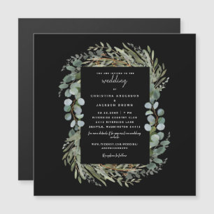 Elegant Eucalyptus Black Wedding Magnetische Uitnodiging