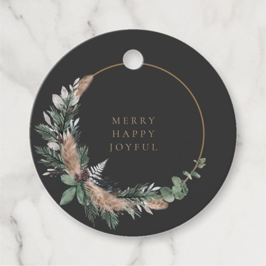 Elegant Eucalyptus Black & White Kerstmis Wreater Bedankjes Labels (Voorkant)