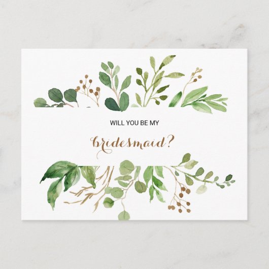 Elegant Eucalyptus Blad groen bruidsmeisje Uitnodiging Briefkaart (Voorkant)