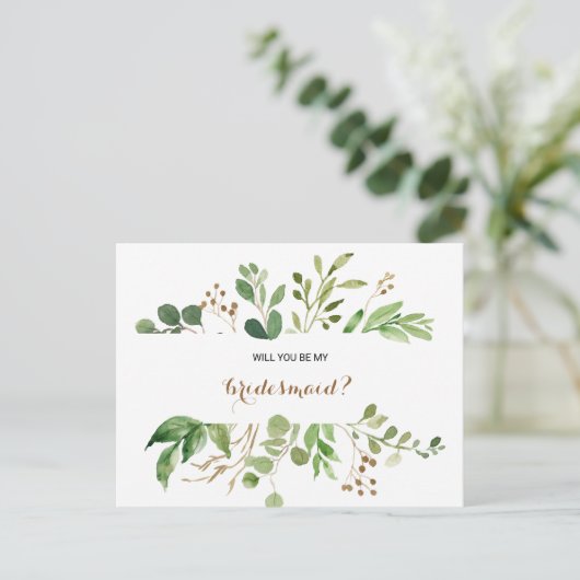 Elegant Eucalyptus Blad groen bruidsmeisje Uitnodiging Briefkaart (Staand voorkant)