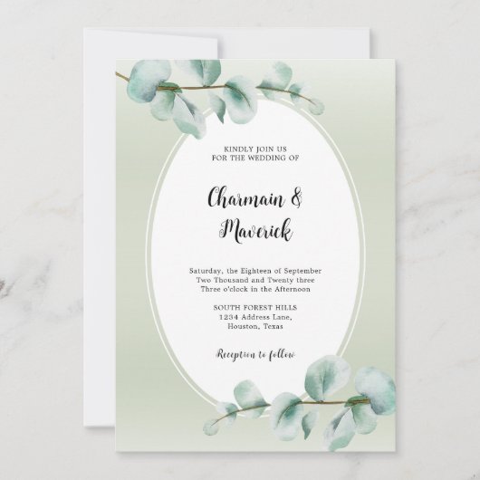Elegant Eucalyptus blad groen bruiloft Kaart (Voorkant)