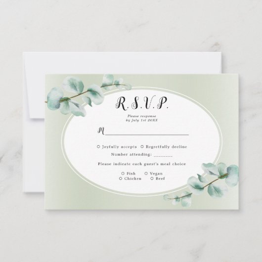 Elegant Eucalyptus blad groen bruiloft RSVP Kaartje (Voorkant)
