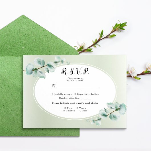Elegant Eucalyptus blad groen bruiloft RSVP Kaartje