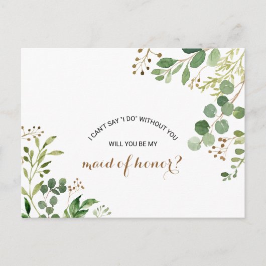 Elegant Eucalyptus Blad groen Maid of Honor Uitnodiging Briefkaart (Voorkant)