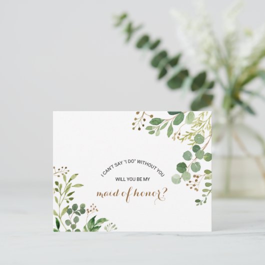 Elegant Eucalyptus Blad groen Maid of Honor Uitnodiging Briefkaart (Staand voorkant)