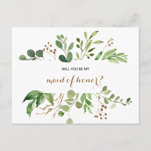 Elegant Eucalyptus Blad groen Maid of Honor Uitnodiging Briefkaart (Voorkant)