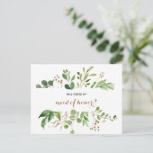 Elegant Eucalyptus Blad groen Maid of Honor Uitnodiging Briefkaart (Staand voorkant)