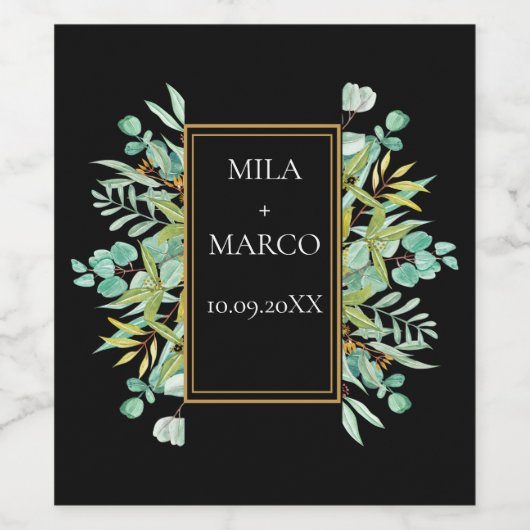 Elegant eucalyptus blad wijn etiket (Enkel label)