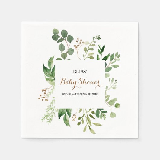 Elegant Eucalyptus Bladgroen Baby shower Servet (Voorkant)