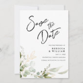 Elegant Eucalyptus Bladgroen Bruiloft Save The Date (Voorkant)