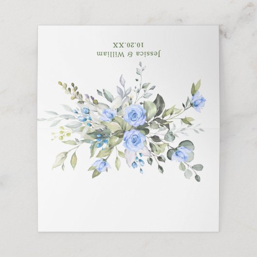 Elegant Eucalyptus Blauwe Rozen Bloemstuk Bruiloft Plaatskaartje (Buitenkant ongevouwen)