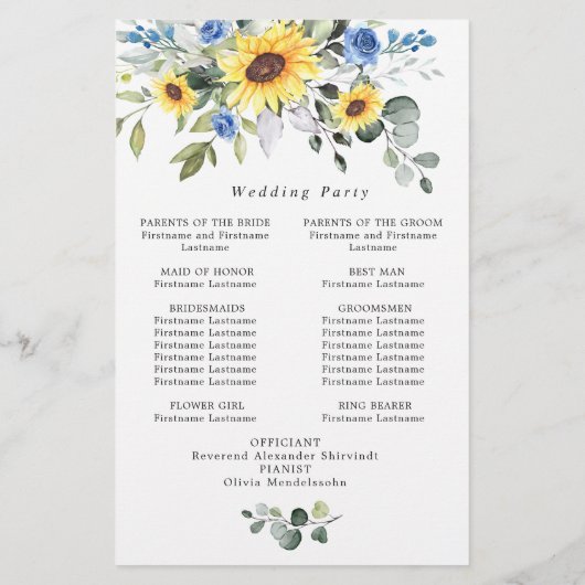 Elegant Eucalyptus Bloem Bruiloft Ceremonie Progra (Achterkant)