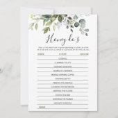 Elegant Eucalyptus Bloemen Vrijgezellenfeest Game Kaart (Voorkant)