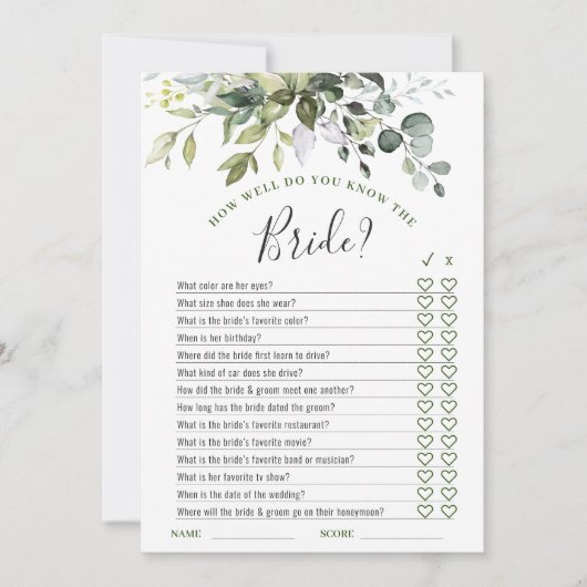 Elegant Eucalyptus Bloemen Vrijgezellenfeest Game  Kaart (Voorkant)