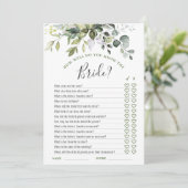 Elegant Eucalyptus Bloemen Vrijgezellenfeest Game  Kaart (Staand voorkant)