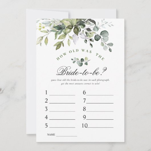 Elegant Eucalyptus Bloemen Vrijgezellenfeest Game Kaart (Voorkant)