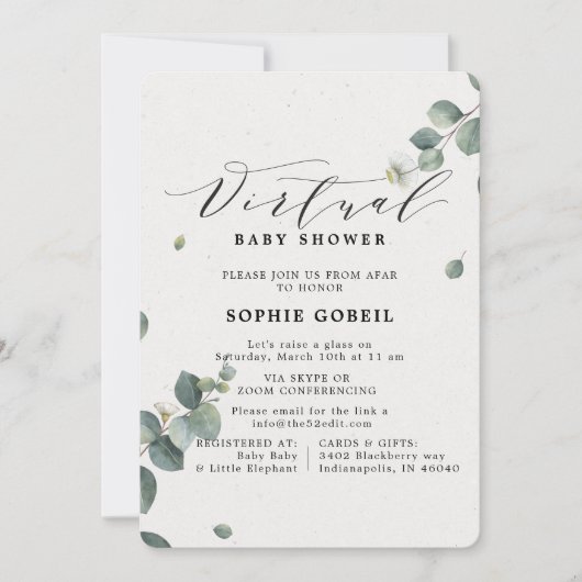 Elegant Eucalyptus Bloemenvirtueel Baby shower Kaart (Voorkant)
