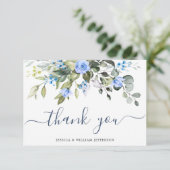 Elegant Eucalyptus Blue Roses Greenery Bedankkaart (Staand voorkant)