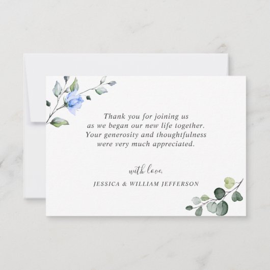 Elegant Eucalyptus Blue Roses Greenery Bedankkaart