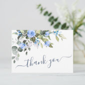 Elegant Eucalyptus Blue Roses Greenery Bedankkaart (Staand voorkant)
