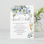 Elegant Eucalyptus Blue Rozen Brunch & Bubble Kaart (Staand voorkant)