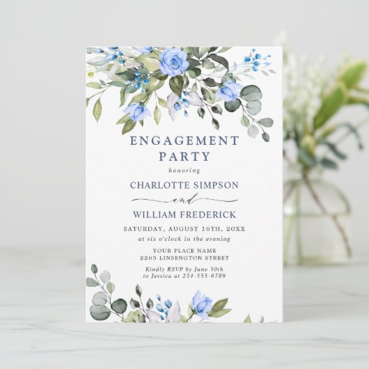 Elegant Eucalyptus Blue Rozen ENGAGTY Kaart (Staand voorkant)