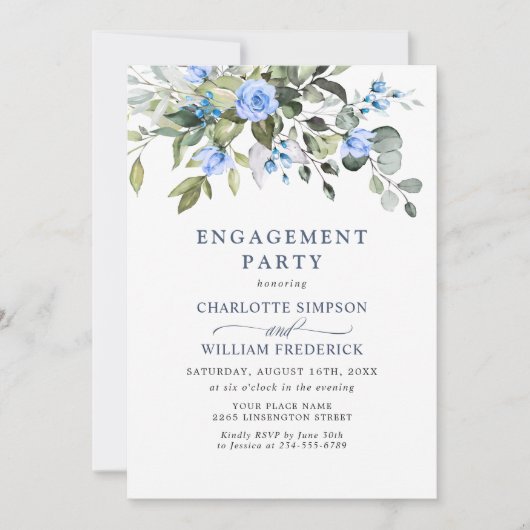 Elegant Eucalyptus Blue Rozen ENGAGTY Kaart (Voorkant)