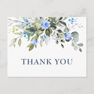 Elegant Eucalyptus Blue Rozen Floral bedankt Briefkaart