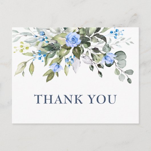 Elegant Eucalyptus Blue Rozen Floral bedankt Briefkaart (Voorkant)