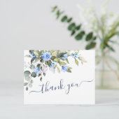 Elegant Eucalyptus Blue Rozen Floral bedankt Briefkaart (Staand voorkant)