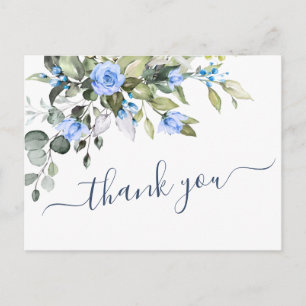 Elegant Eucalyptus Blue Rozen Floral bedankt Briefkaart