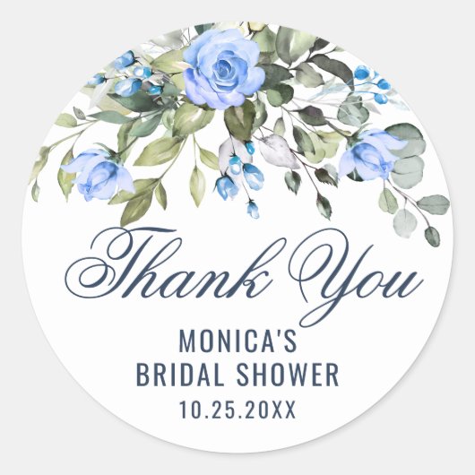 Elegant Eucalyptus Blue Rozen Floral bedankt Ronde Sticker (Voorkant)