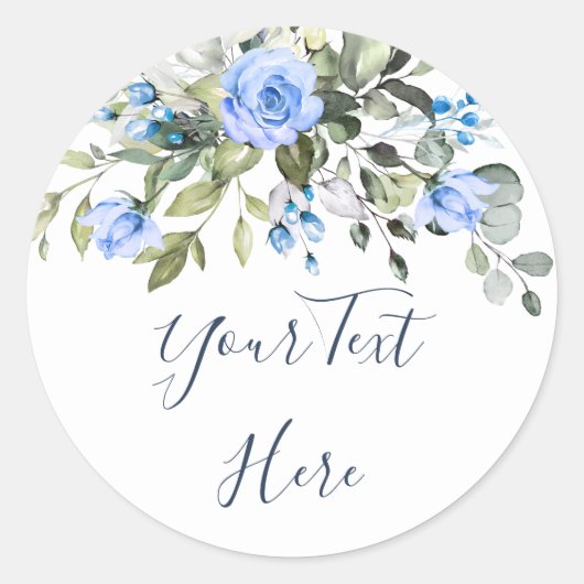 Elegant Eucalyptus Blue Rozen Floral Greenery Ronde Sticker (Voorkant)