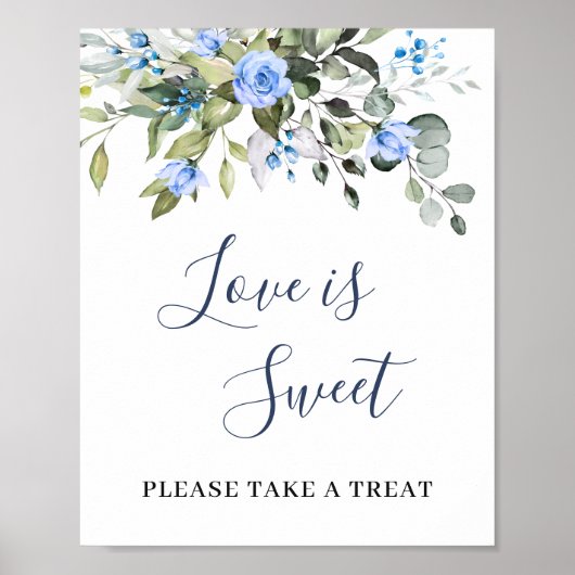 Elegant Eucalyptus Blue Rozen Floral Love is Sweet Poster (Voorkant)