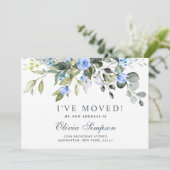 Elegant Eucalyptus Blue Rozen Floral Moving Aankondiging (Staand voorkant)
