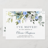 Elegant Eucalyptus Blue Rozen Floral Moving Aankondiging (Voorkant / Achterkant)