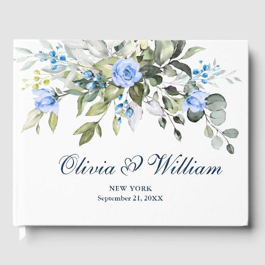 Elegant Eucalyptus Blue Rozen Floral Wedding Gastenboek (Voorkant)
