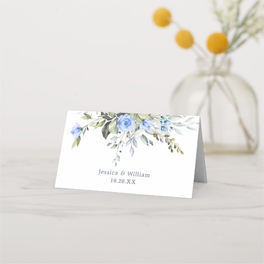 Elegant Eucalyptus Blue Rozen Floral Wedding Plaatskaartje (Achterkant)