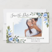 Elegant Eucalyptus Blue Rozen Floral Wedding Save The Date (Voorkant)