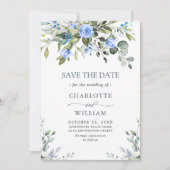 Elegant Eucalyptus Blue Rozen Floral Wedding Save The Date (Voorkant)