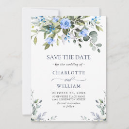 Elegant Eucalyptus Blue Rozen Floral Wedding Save The Date