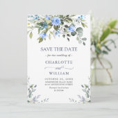 Elegant Eucalyptus Blue Rozen Floral Wedding Save The Date (Staand voorkant)