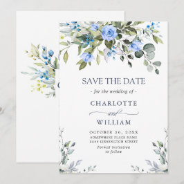 Elegant Eucalyptus Blue Rozen Floral Wedding Save The Date