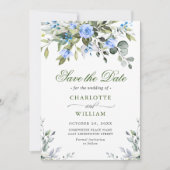 Elegant Eucalyptus Blue Rozen Floral Wedding Save The Date (Voorkant)