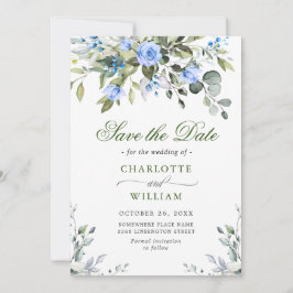 Elegant Eucalyptus Blue Rozen Floral Wedding Save The Date