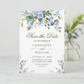 Elegant Eucalyptus Blue Rozen Floral Wedding Save The Date (Staand voorkant)