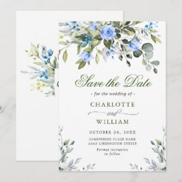 Elegant Eucalyptus Blue Rozen Floral Wedding Save The Date