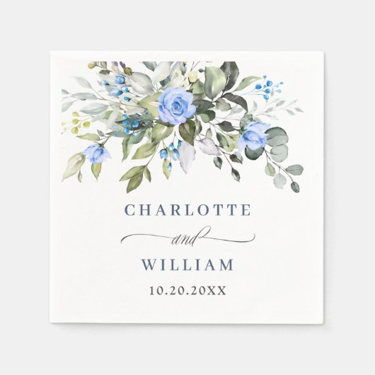 Elegant Eucalyptus Blue Rozen Floral Wedding Servet (Voorkant)